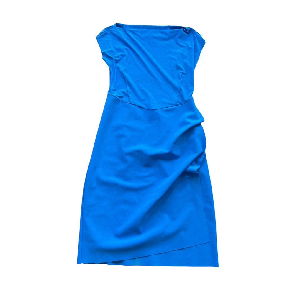 La Petite Robe di Chiara Boni Blue Draped Sheath Dress Size IT 48 Made in Italy